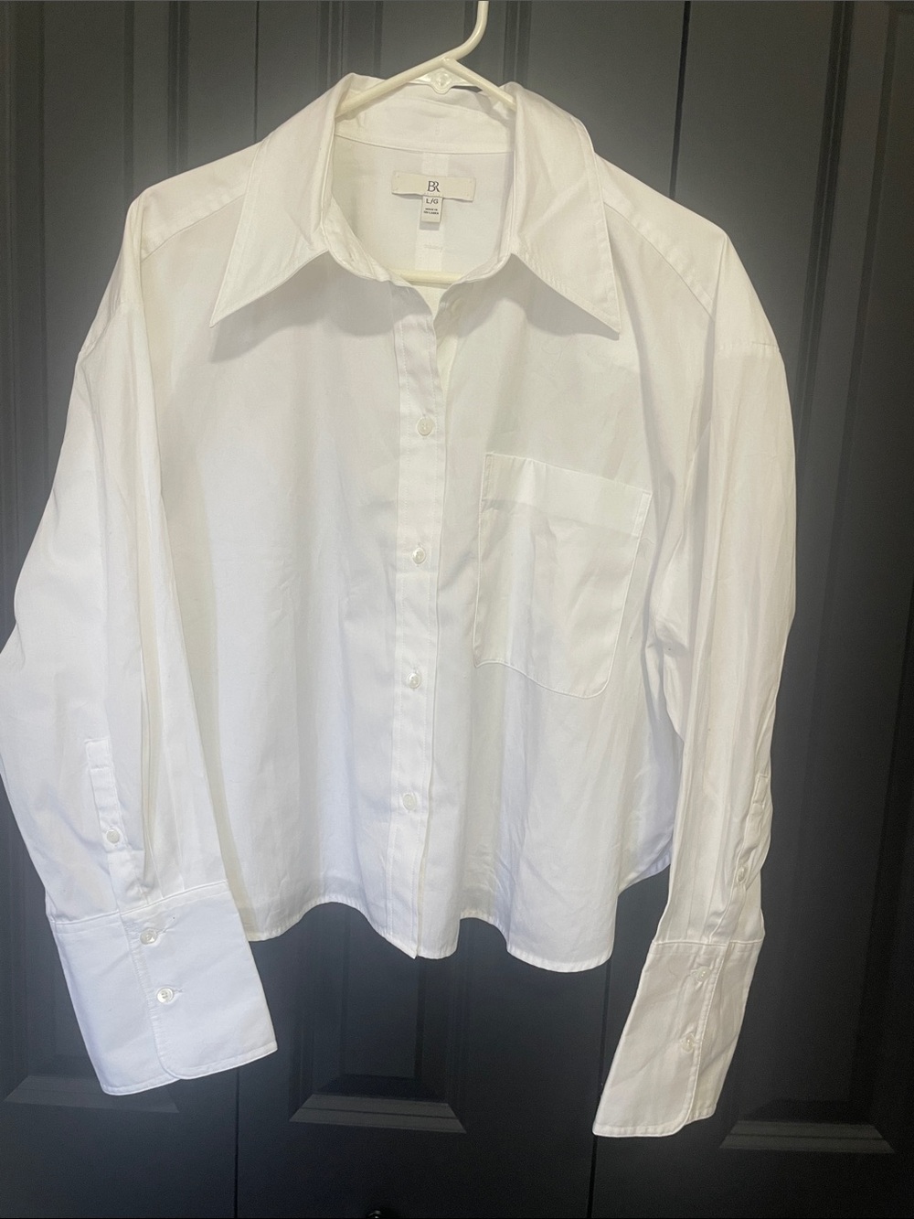 Banana Republic White Cropped Dress Shirt with BR Logo